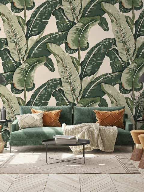 Retro Banana Leaves Pattern Wallpaper Mural