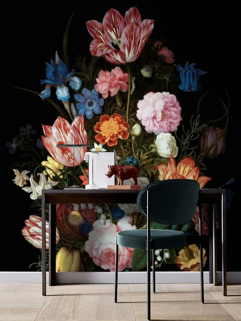 Elegant Dutch Dark Floral Bouquet Wallpaper Mural