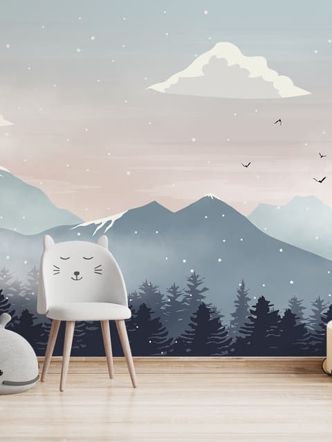 Kids Mountain Landscape with Snow Wallpaper Mural