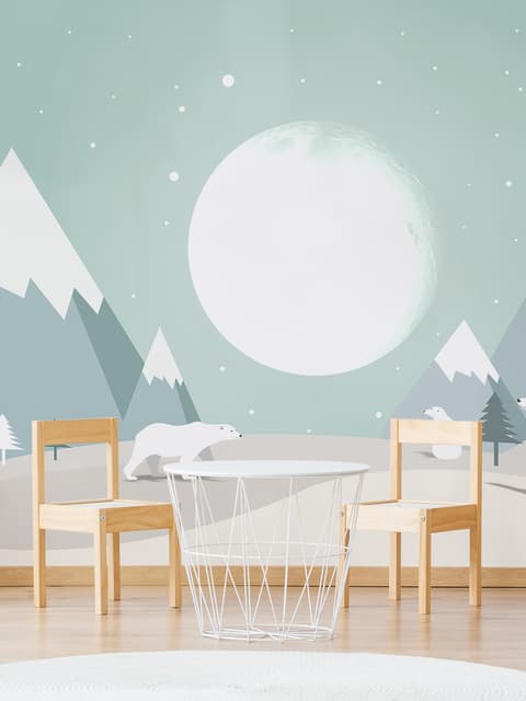 Papier peint panoramique panoramique pour enfants avec un ours mignon et un ciel vert