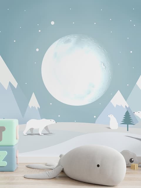 Kids Mountainscape with Bears and Blue Skyscape Wallpaper Mural