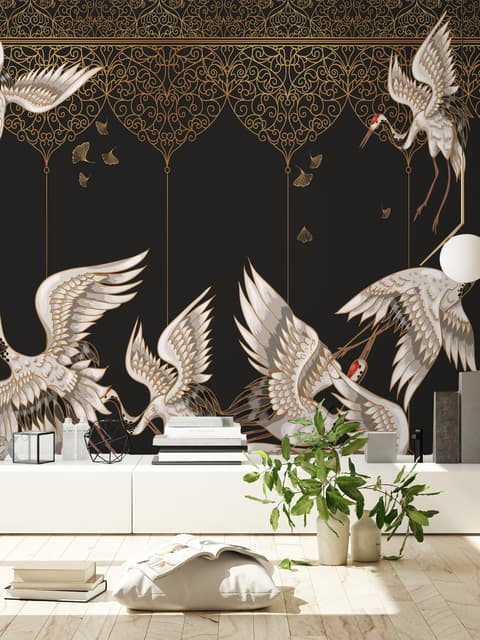Fototapete Asiatische Kraniche und Ornamente