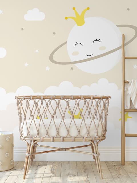 Nursery Soft Moon with White Cloud in the  Sky Wallpaper Mural