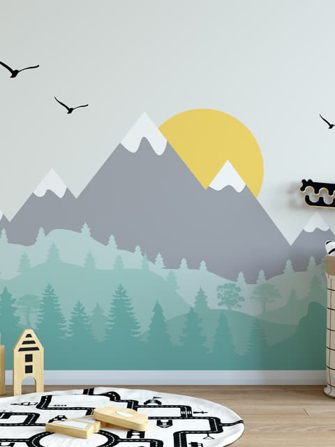 Kids Mountain Landscape with Trees Wallpaper Mural