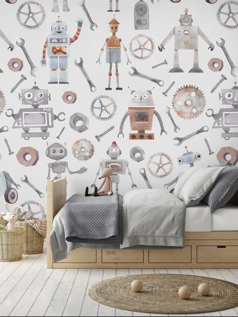 Papier peint robot aquarelle enfants