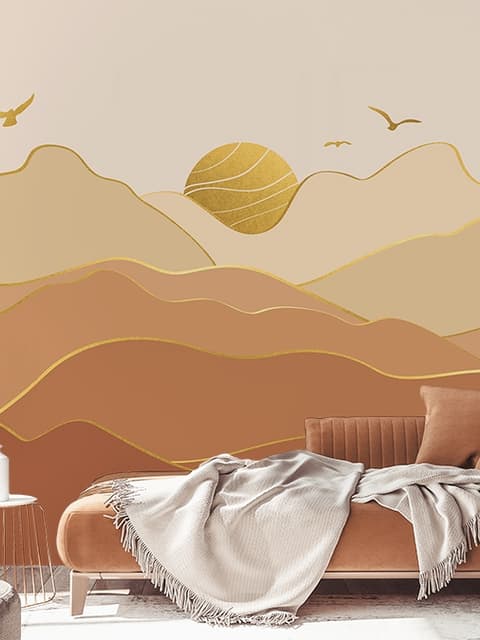 Gold Look Landscape Sunrise Sunset Wallpaper Mural