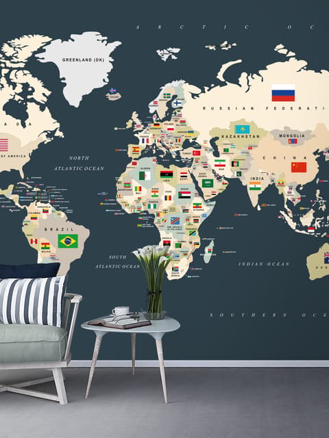 Papier peint carte monde politique drapeaux pays