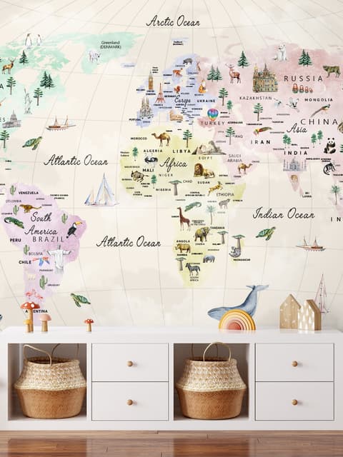 Kids Educational World Maps Wallpaper Mural