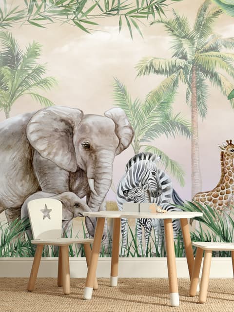 Kids Safari Animals with Cub Wallpaper Mural
