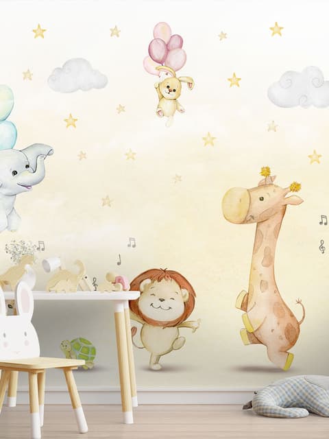 Kids Nursery Safari Animals Playing Wallpaper Mural