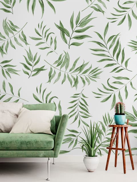 Papier peint motif feuilles palmier vert aquarelle