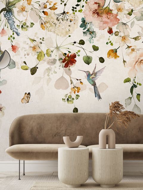 Watercolor Soft Peony Floral Blossom Wallpaper Mural