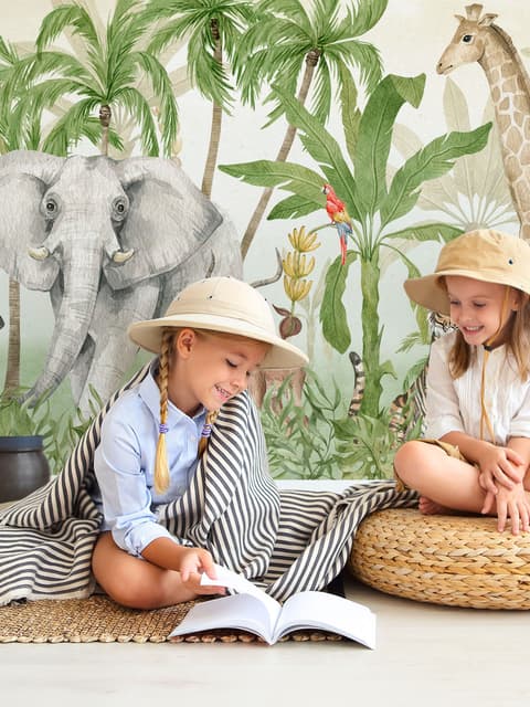 Kids Tropical Jungle Animals Wallpaper Mural