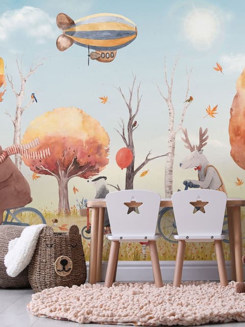 Kids Winter Animals with Zeppelin Wallpaper Mural