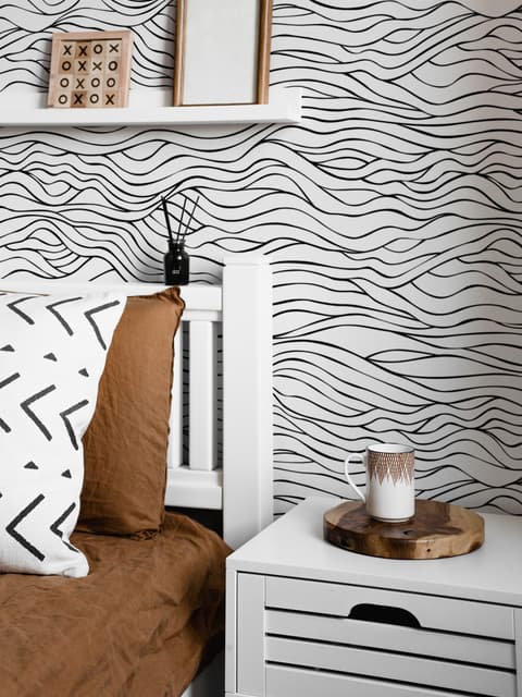 Black and White Minimalistic Abstract Line Art Wallpaper