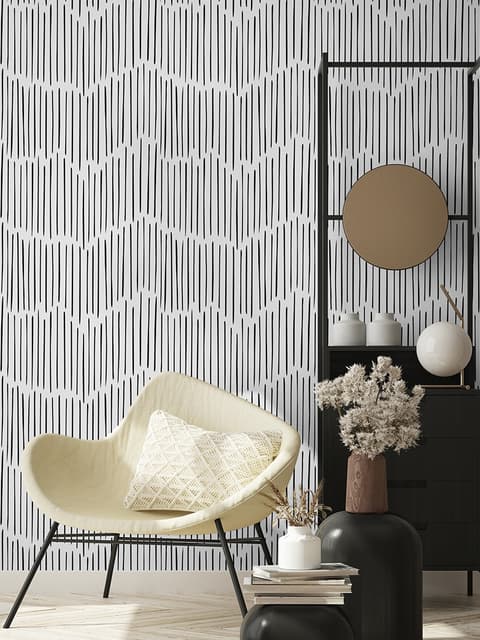Black and White Minimalist Chevron Lines Wallpaper Mural