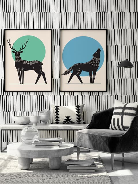 Abstract Minimalistic Black and White Line Wallpaper Mural