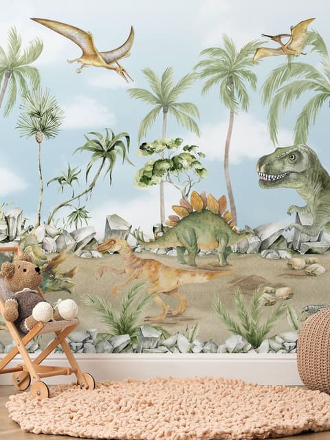 Jurassic World Watercolor Dinosaur for Kids Prehistoric Animals Wallpaper Mural