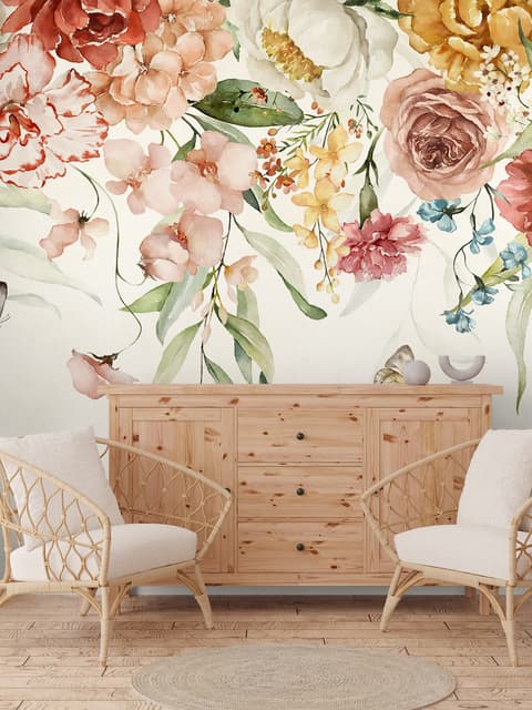 Summer Floral Colorful Watercolor Blossom Wallpaper Mural