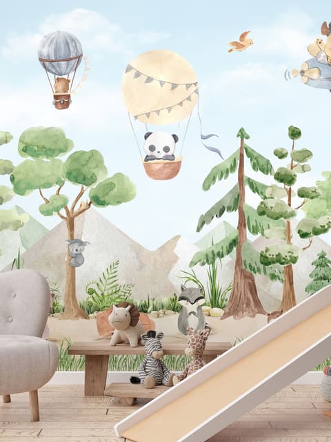 Papier peint animaux de la forêt avec animaux volants pour enfants
