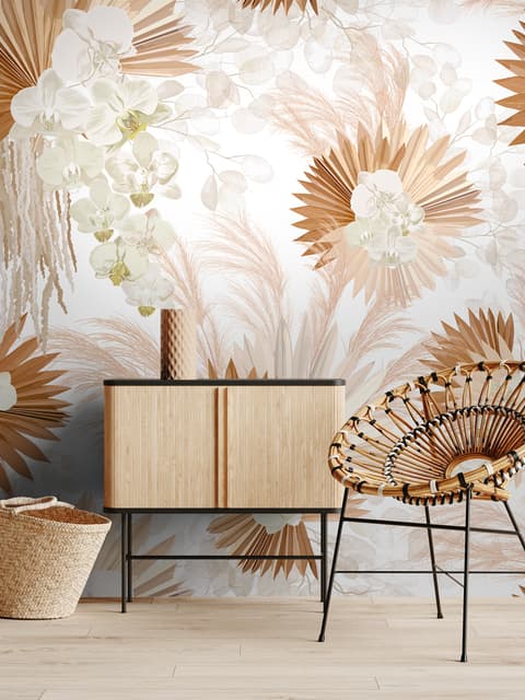 Neutral Boho Plants with Palm Leaf Wallpaper Mural