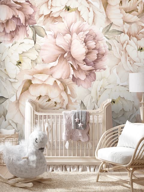 Nursery Pastel Peony Watercolor Floral For Girls Wallpaper Mural