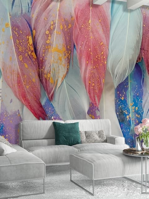 Watercolor Colorful Feather Pattern Wallpaper Mural