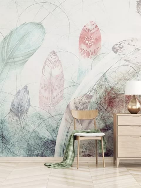 Soft Feathers with Abstract Lines Wallpaper Mural