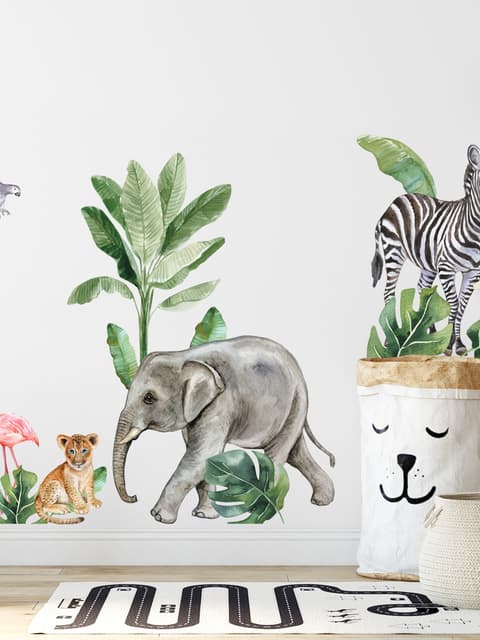 Kids Tropical Safari Animals Set Wall Decal Sticker