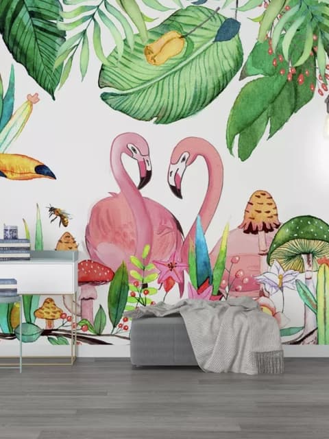 Flamingos with Toucan Bird Wallpaper Mural