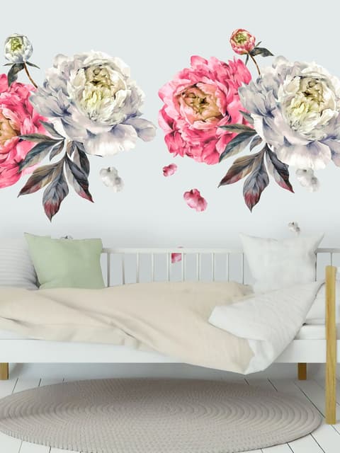 Kinder Aquarell Rosa Weiße Blumen Wandtattoo