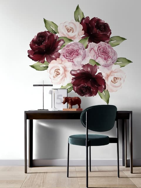 Watercolor Red Pink Peony Floral Wall Decal Sticker