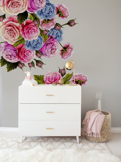 3D Floral Pink Orange Blue Rose Floral Bouqets Wall Decal Sticker