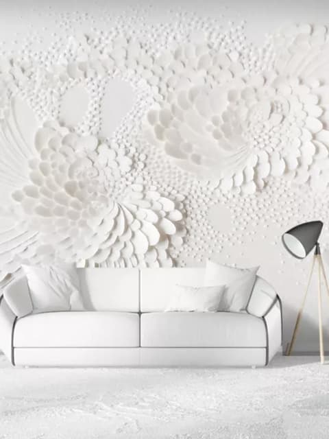 3D Embossed Look White Flowers Wallpaper Mural