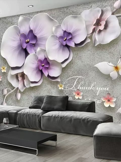 3D Embossed Look Purple Orchids Wallpaper Mural