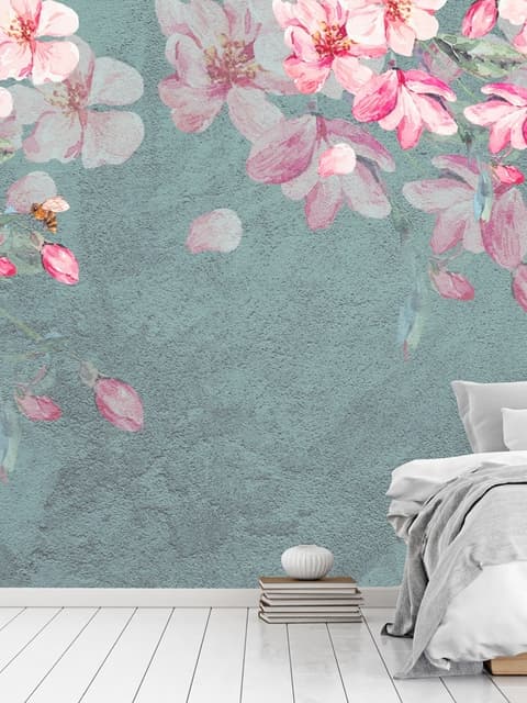 Papier peint panoramique fleurs de cerisier rose Sakura