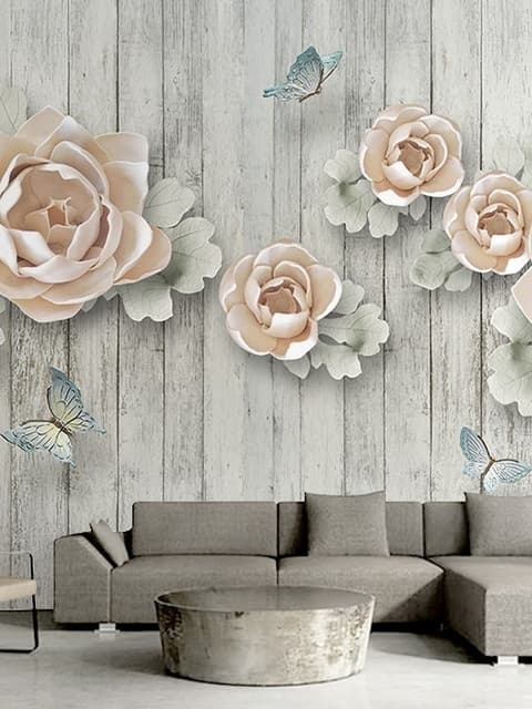 Papier peint panoramique floral avec papillon