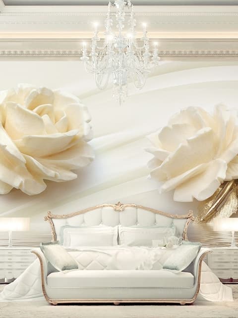 Cream Rose Floral with Water Pattern Wallpaper Mural
