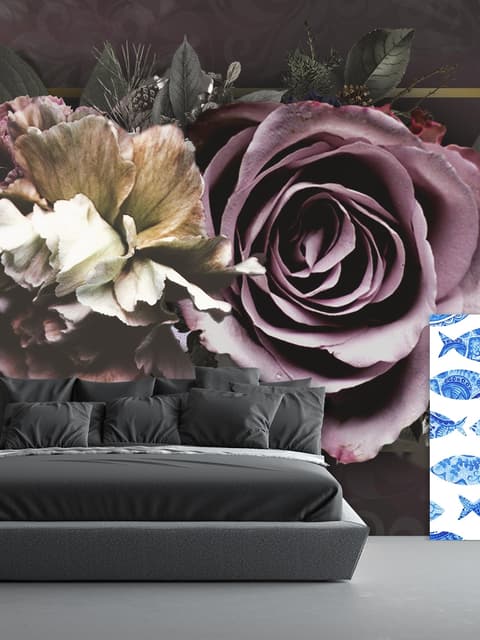 Papier peint panoramique rose sombre floral