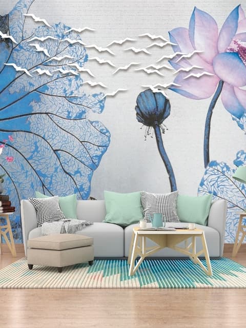Nostalgic Lotus Floral Wallpaper Mural