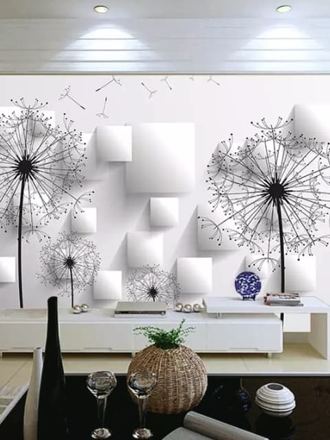 Monochrome Dandelion Floral Wallpaper Mural