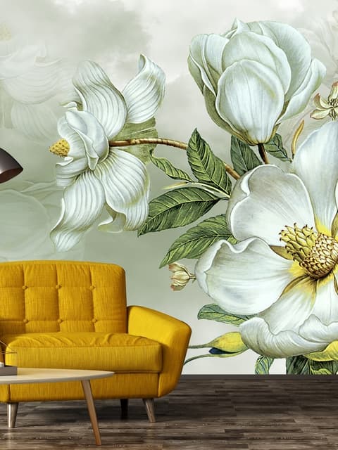 Papier peint panoramique floral magnolia nostalgique