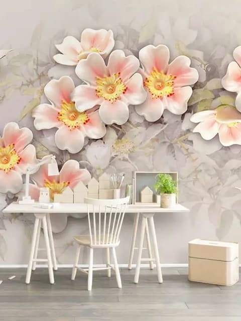 Pink Flower and White Butterfly Wallpaper Mural