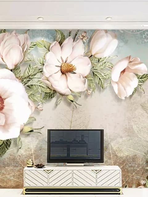 Retro Oil Painting White Flowers Papier peint panoramique