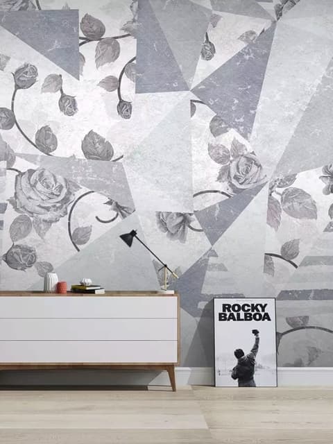 Rose Floral with Geometric Pattern Wallpaper Mural