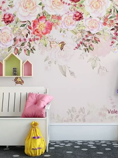 Papier peint panoramique fleurs et papillons roses