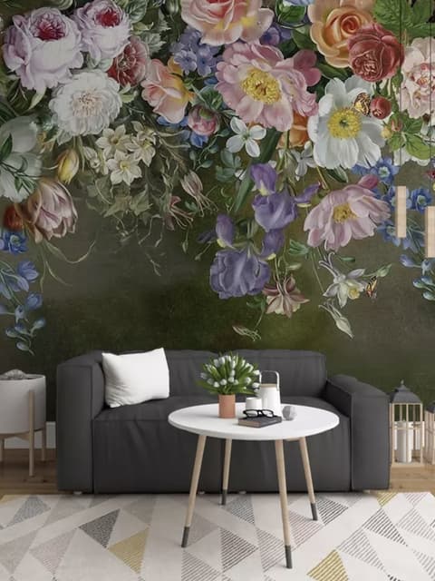 Vintage Colorful Vine Flowers Wallpaper Mural