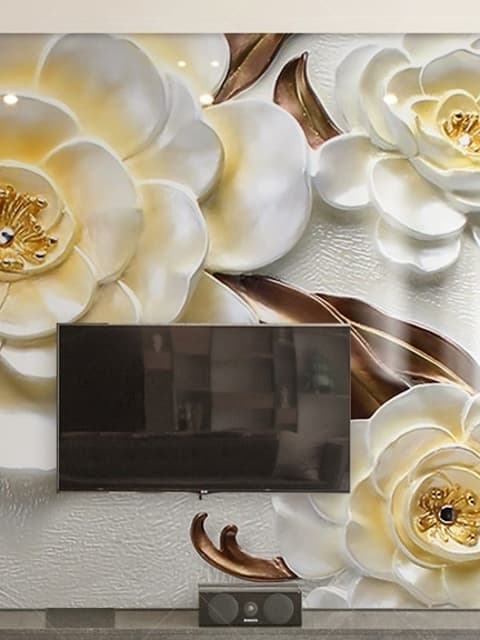 Papier peint panoramique floral jaune aspect relief 3D