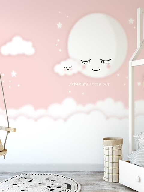 Papier peint panoramique pour le bébé qui dort, la lune et les nuages