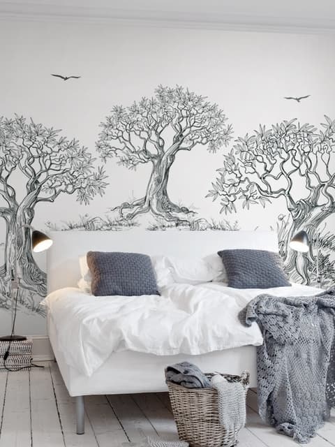 Papier peint panoramique dessin d’arbres au fusain